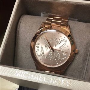 Michael kors crystal faced rose gold linked watch